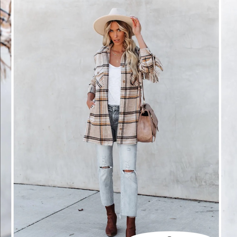 Vici GiVe Thanks Fringe Plaid Coat